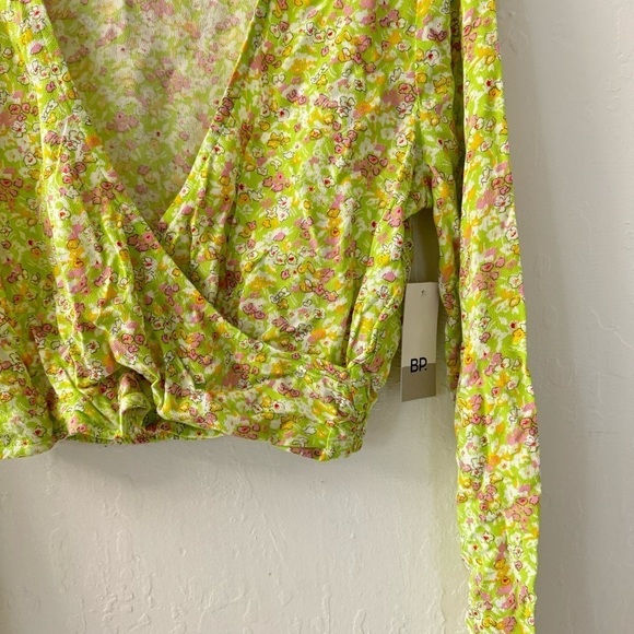 BP Nordstrom Floral Crop Top XS Long Sleeve Green Hannah Kate - Picture 3 of 4